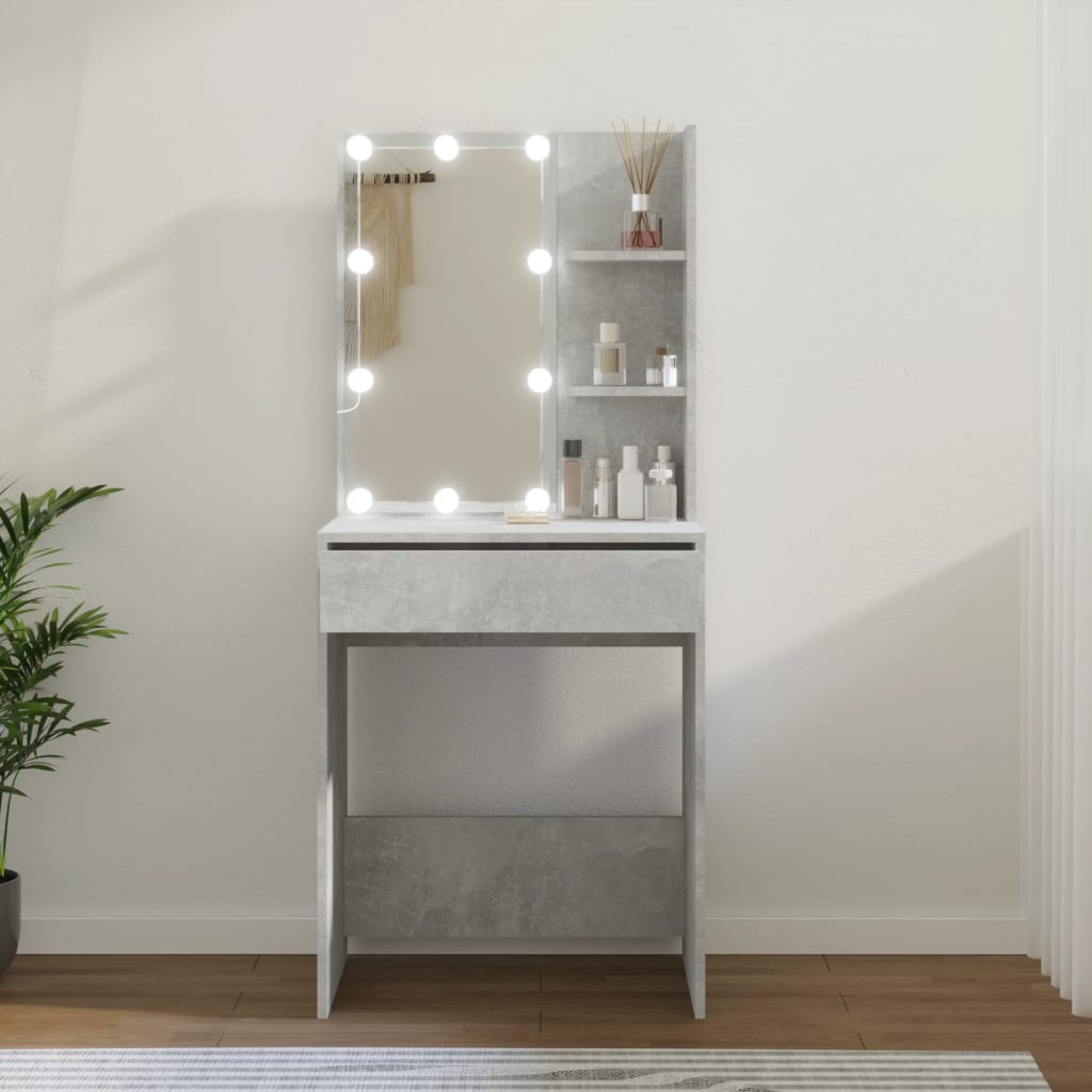 makeupbord med LED-lys 60x40x140 cm betongrå