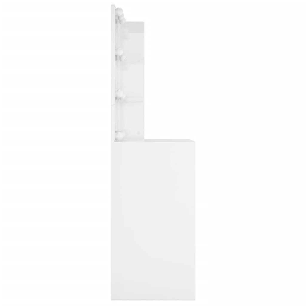 makeupbord med LED-lys 60x40x140 cm hvid højglans
