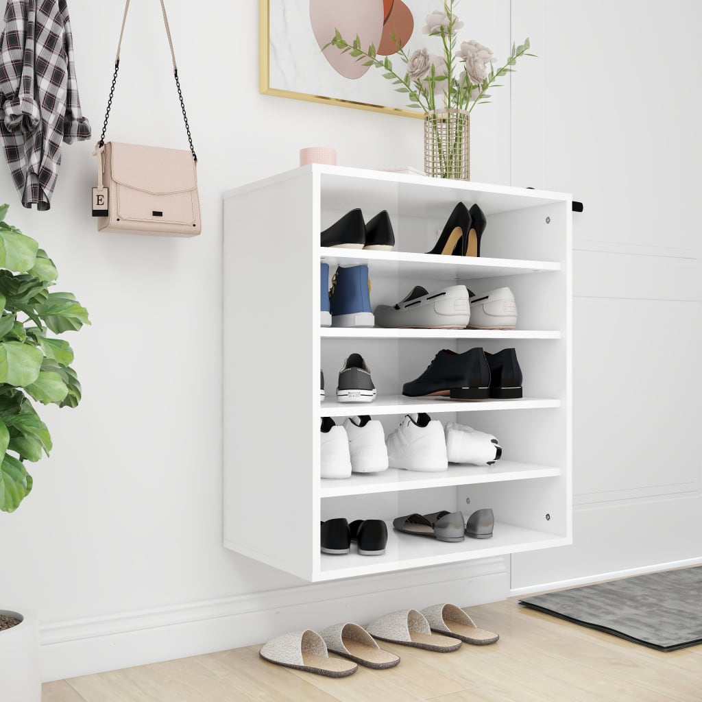 skoskab 60x35x70 cm spånplade hvid højglans