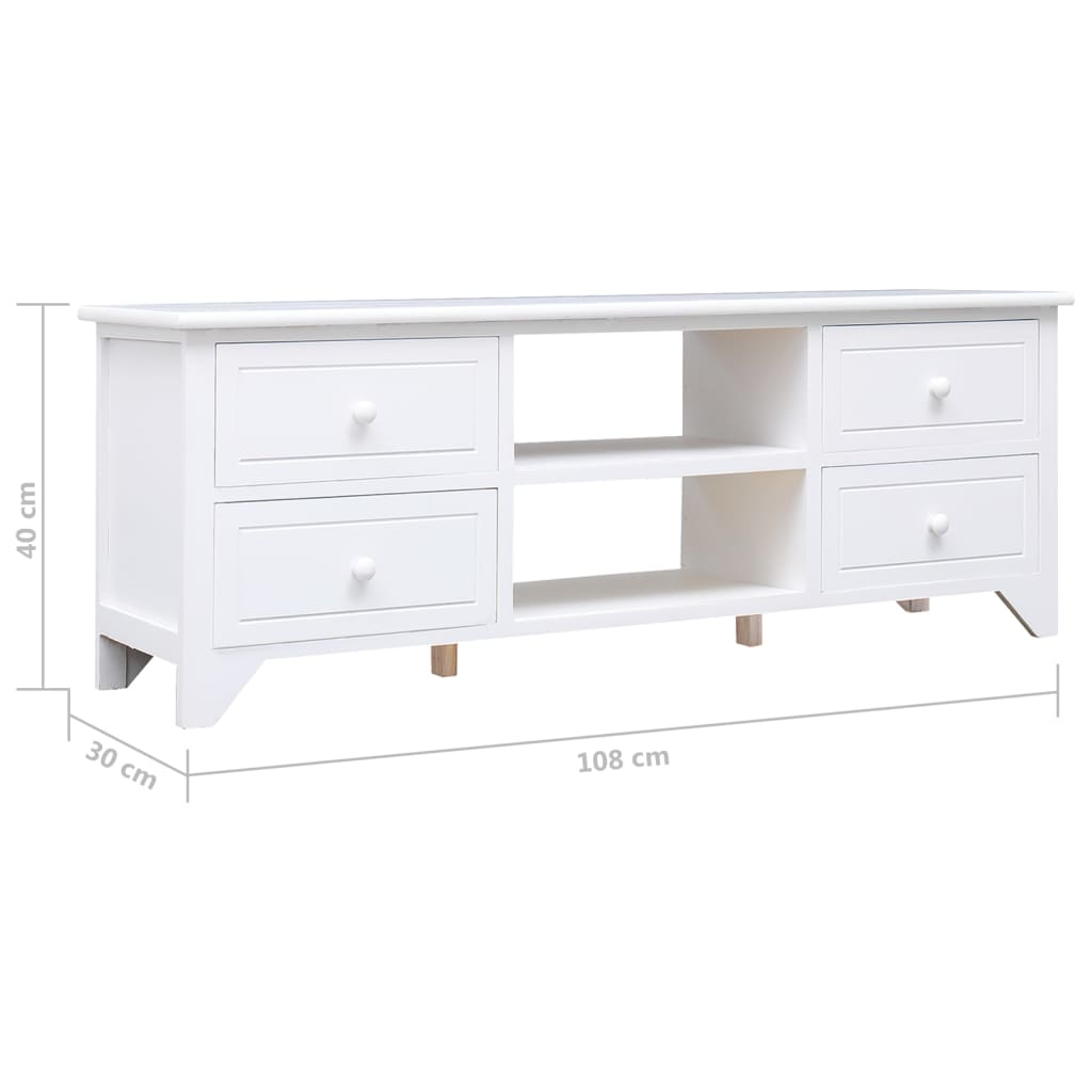 tv-skab 108x30x40 cm massivt kejsertræ hvid