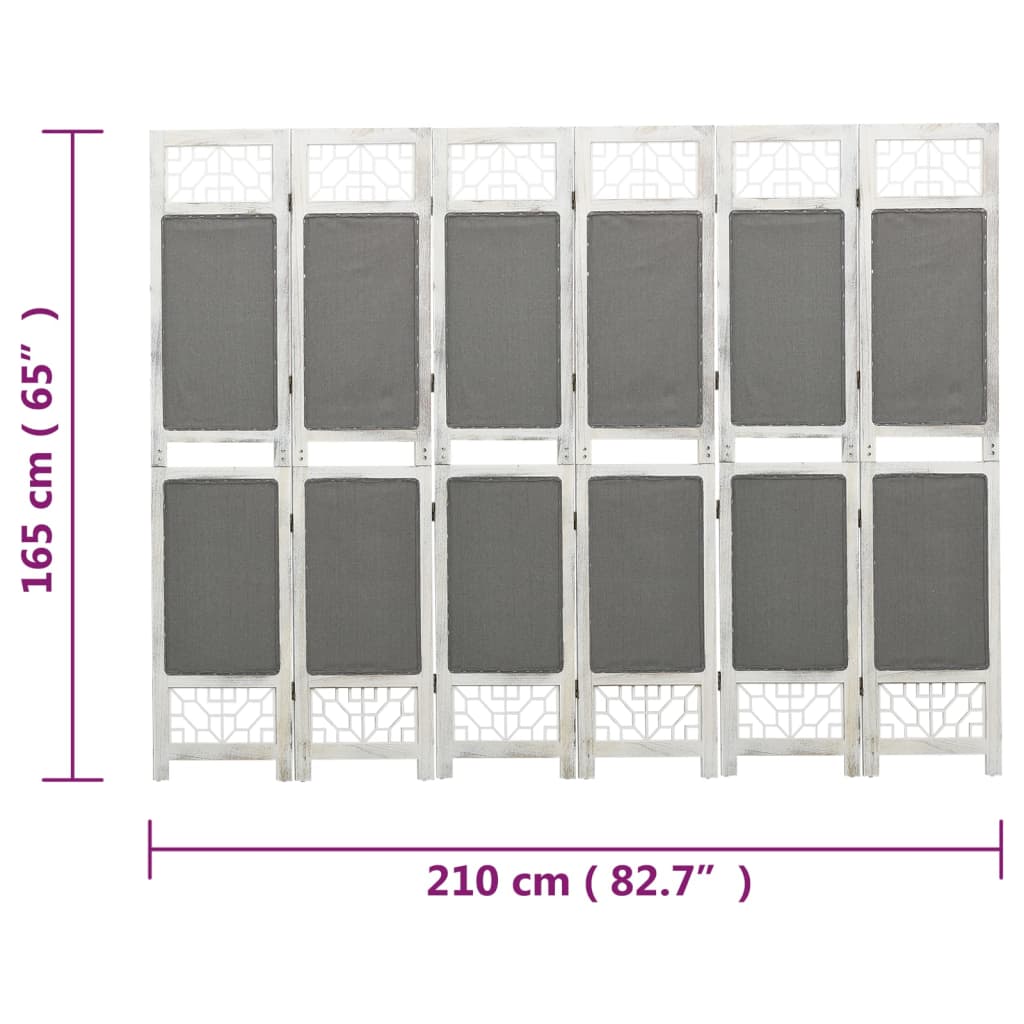 6-panels rumdeler 210x165 cm stof grå