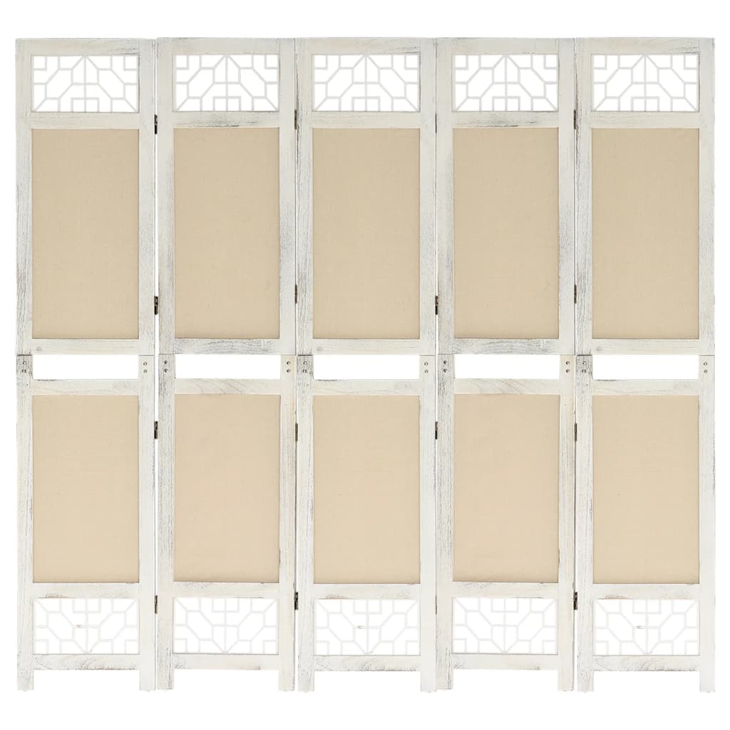 5-panels rumdeler 175x165 cm stof cremefarvet