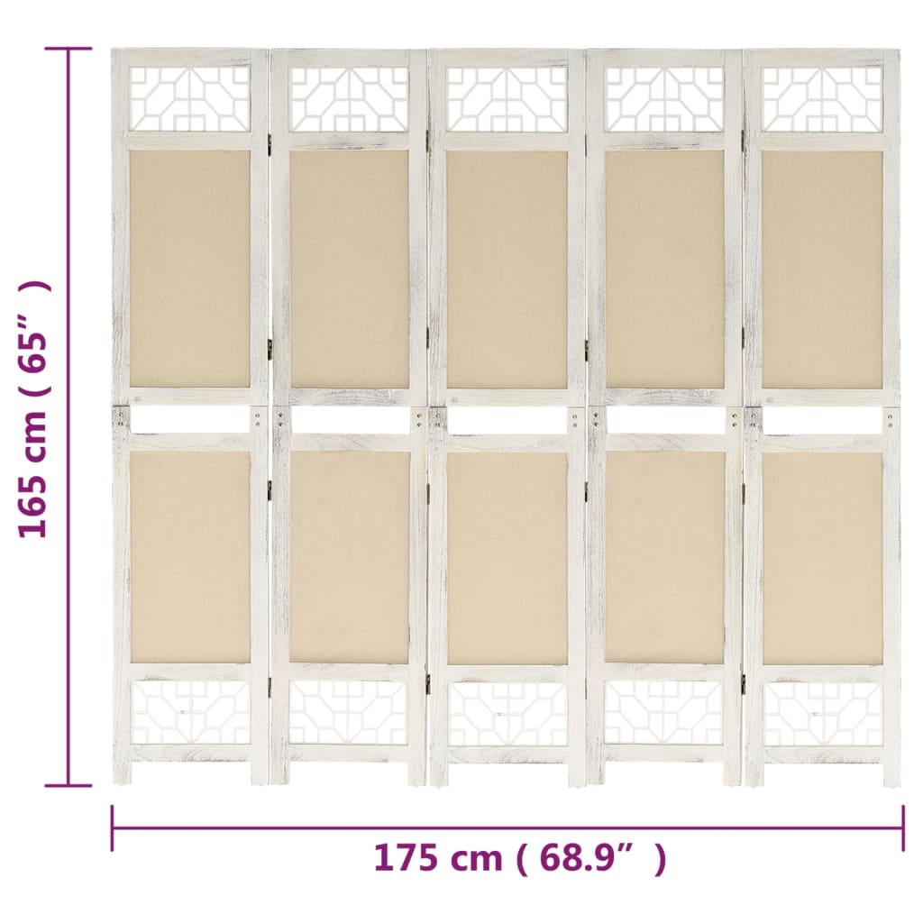 5-panels rumdeler 175x165 cm stof cremefarvet
