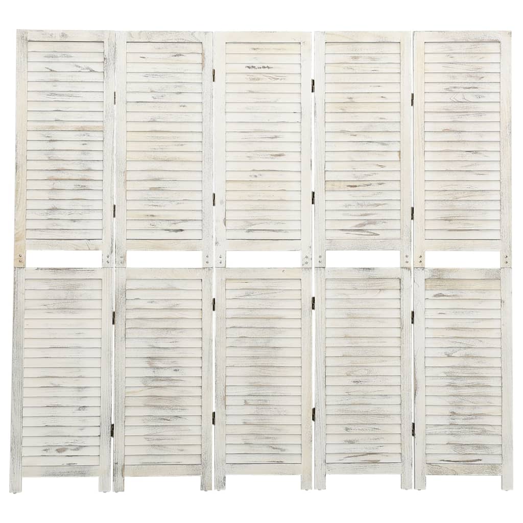 5-panels rumdeler 178,5x166 cm massivt træ antik hvid