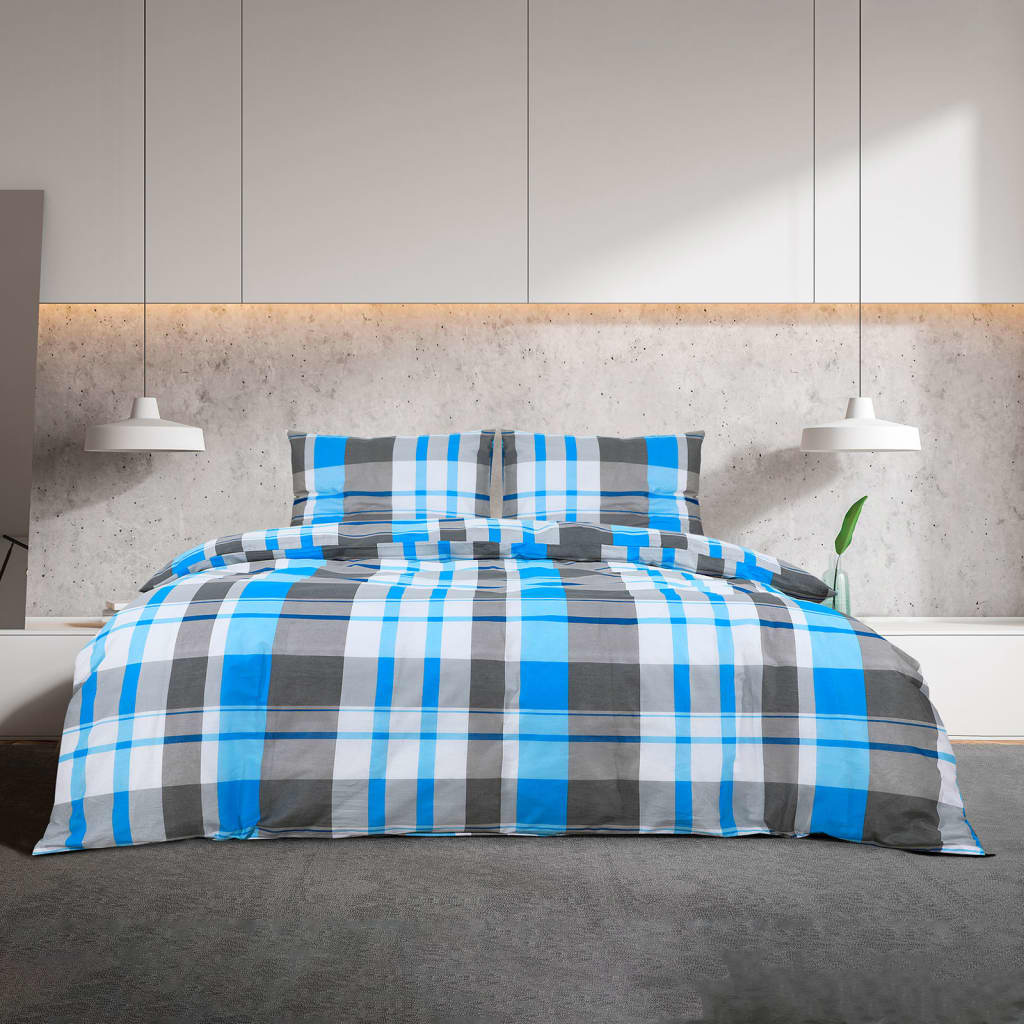 sengetøj 155x220 cm bomuld blå og grå