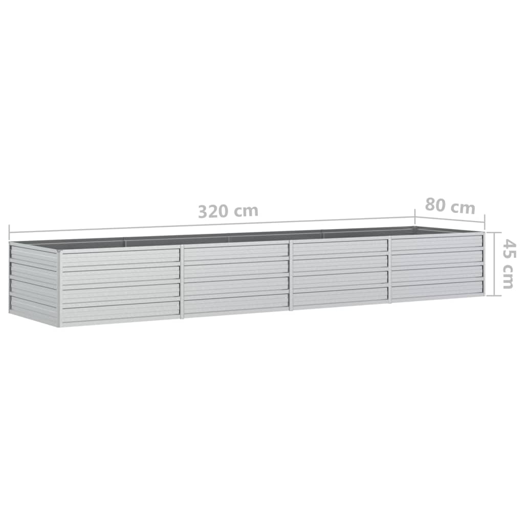 højbed 320x80x45 cm galvaniseret stål sølvfarvet