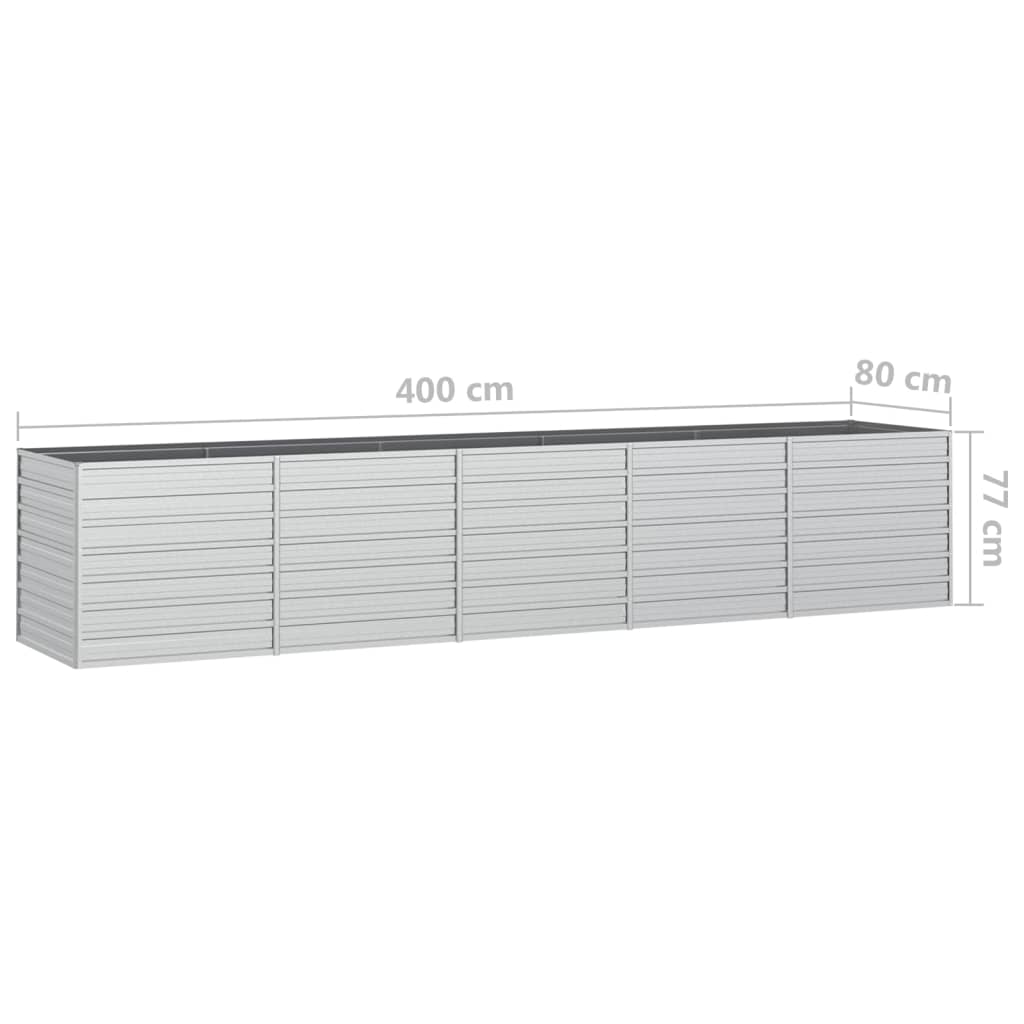 højbed 400x80x77 cm galvaniseret stål sølvfarvet