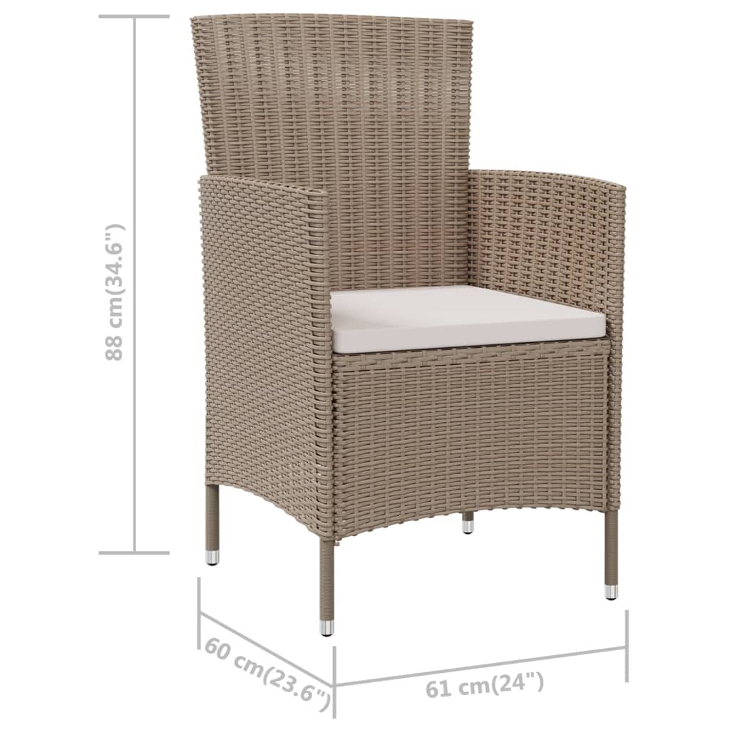 havestole med hynder 2 stk. polyrattan beige