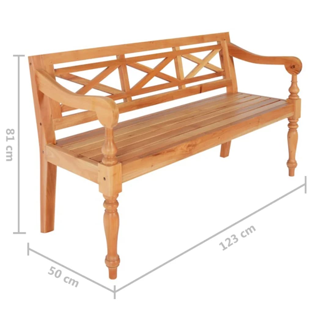 Batavia-bænk 123 cm massivt mahognitræ lysebrun