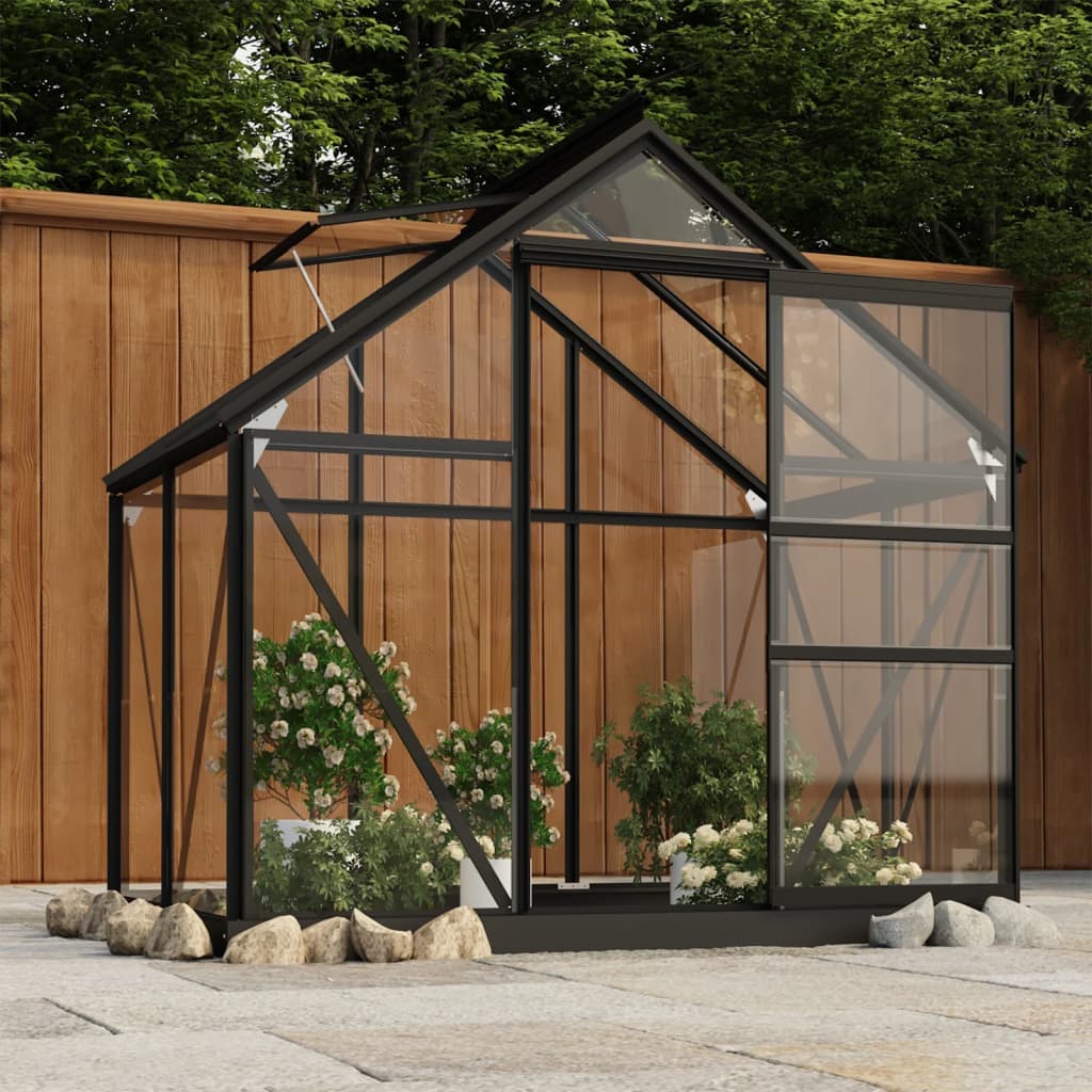 glasdrivhus 155x103x191 cm aluminium antracitgrå