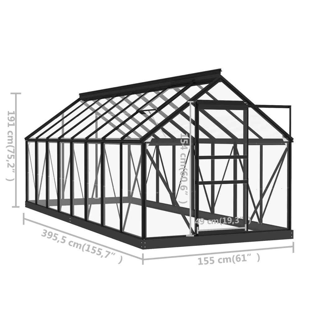glasdrivhus 155x395,5x191 cm aluminium antracitgrå
