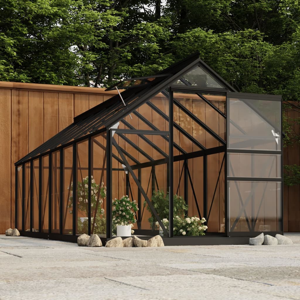 glasdrivhus 155x395,5x191 cm aluminium antracitgrå