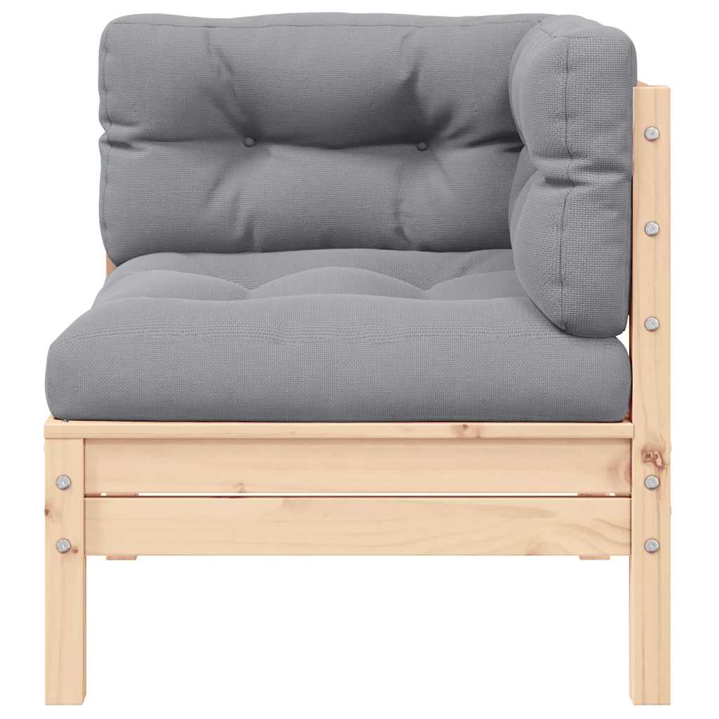 2-personers havesofa med grå hynder massivt fyrretræ