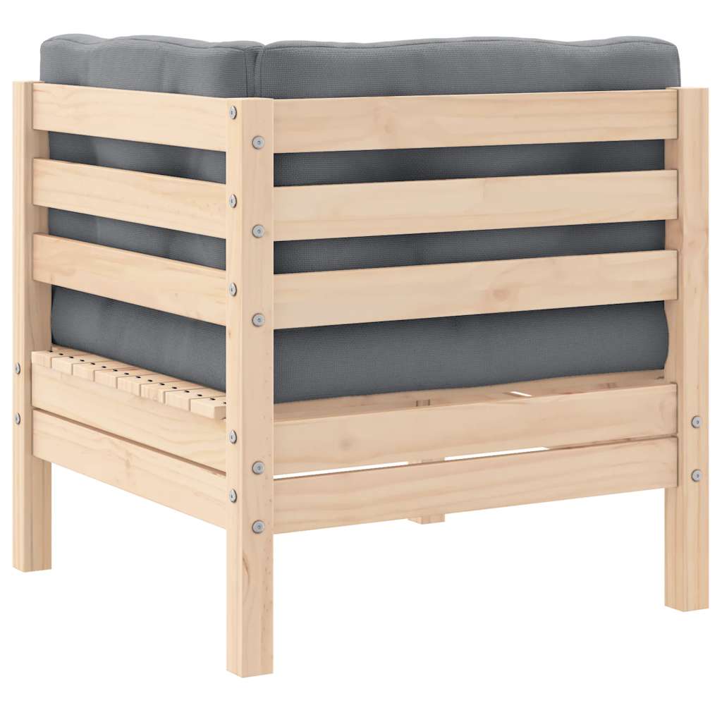 2-personers havesofa med grå hynder massivt fyrretræ