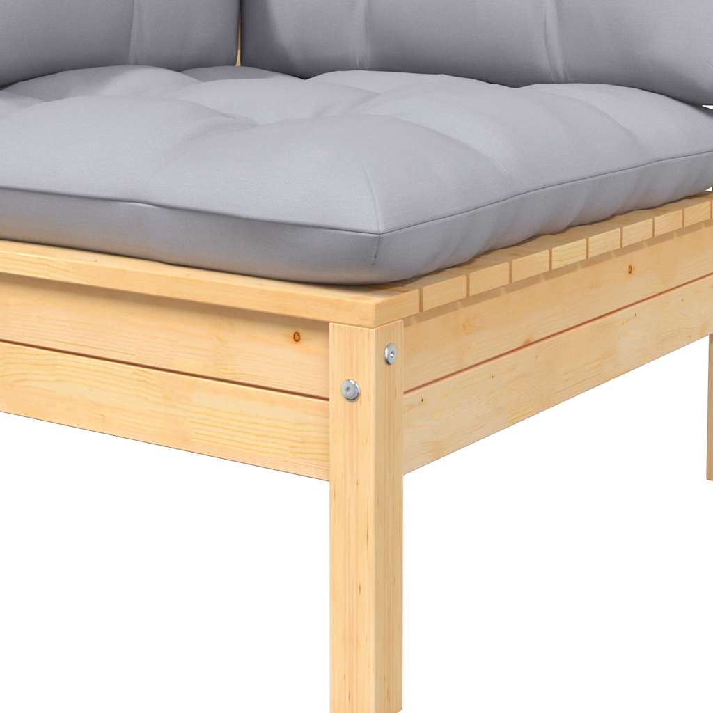 2-personers havesofa med grå hynder massivt fyrretræ