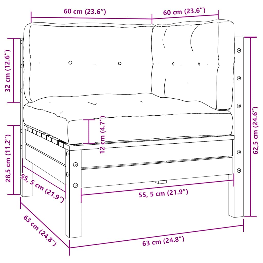 2-personers havesofa med grå hynder massivt fyrretræ