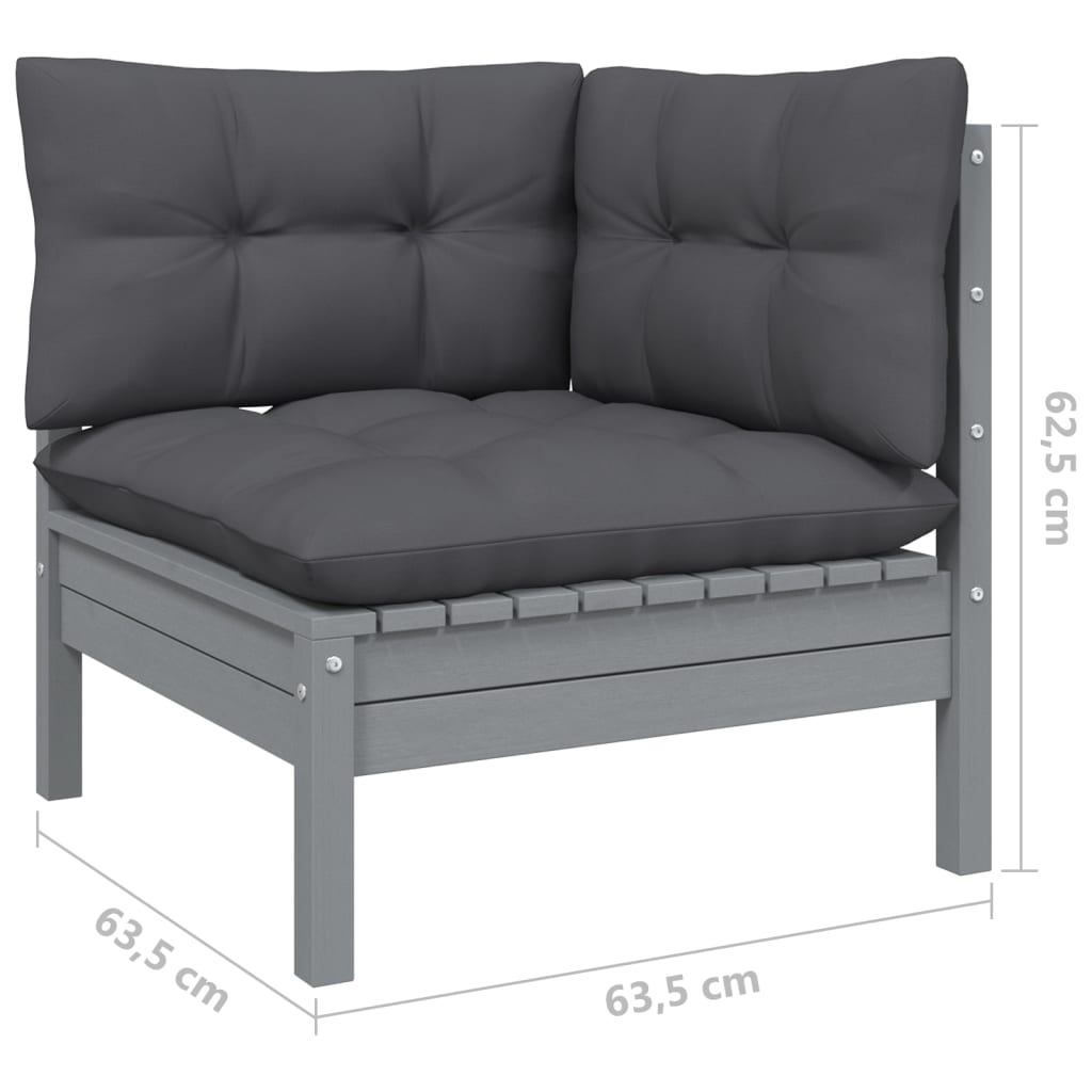 2-personers havesofa med hynder grå massivt fyrretræ