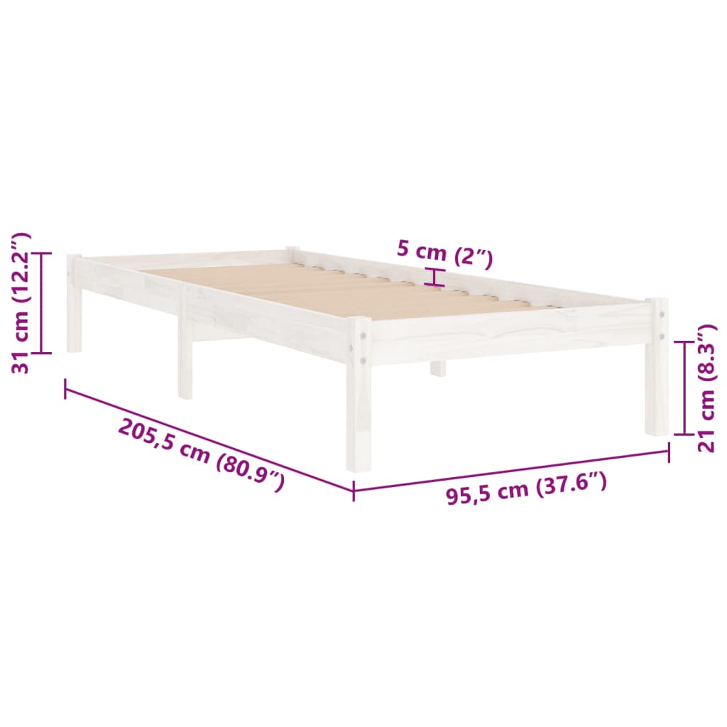 sengeramme 90x200 cm massivt fyrretræ hvid
