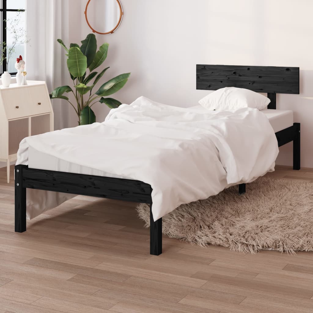 sengeramme 100x200 cm massivt fyrretræ sort