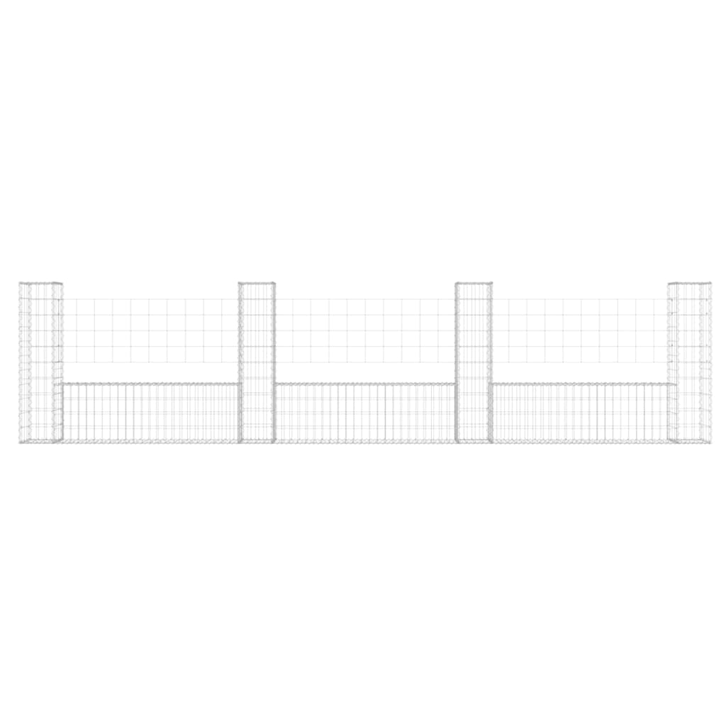 gabionkurv med 4 stolper 380x20x100 cm U-facon jern