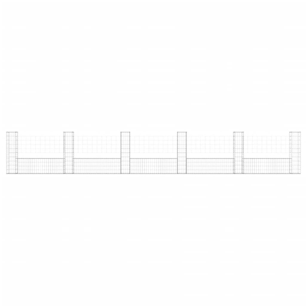 gabionkurv med 6 stolper 620x20x150 cm U-facon jern