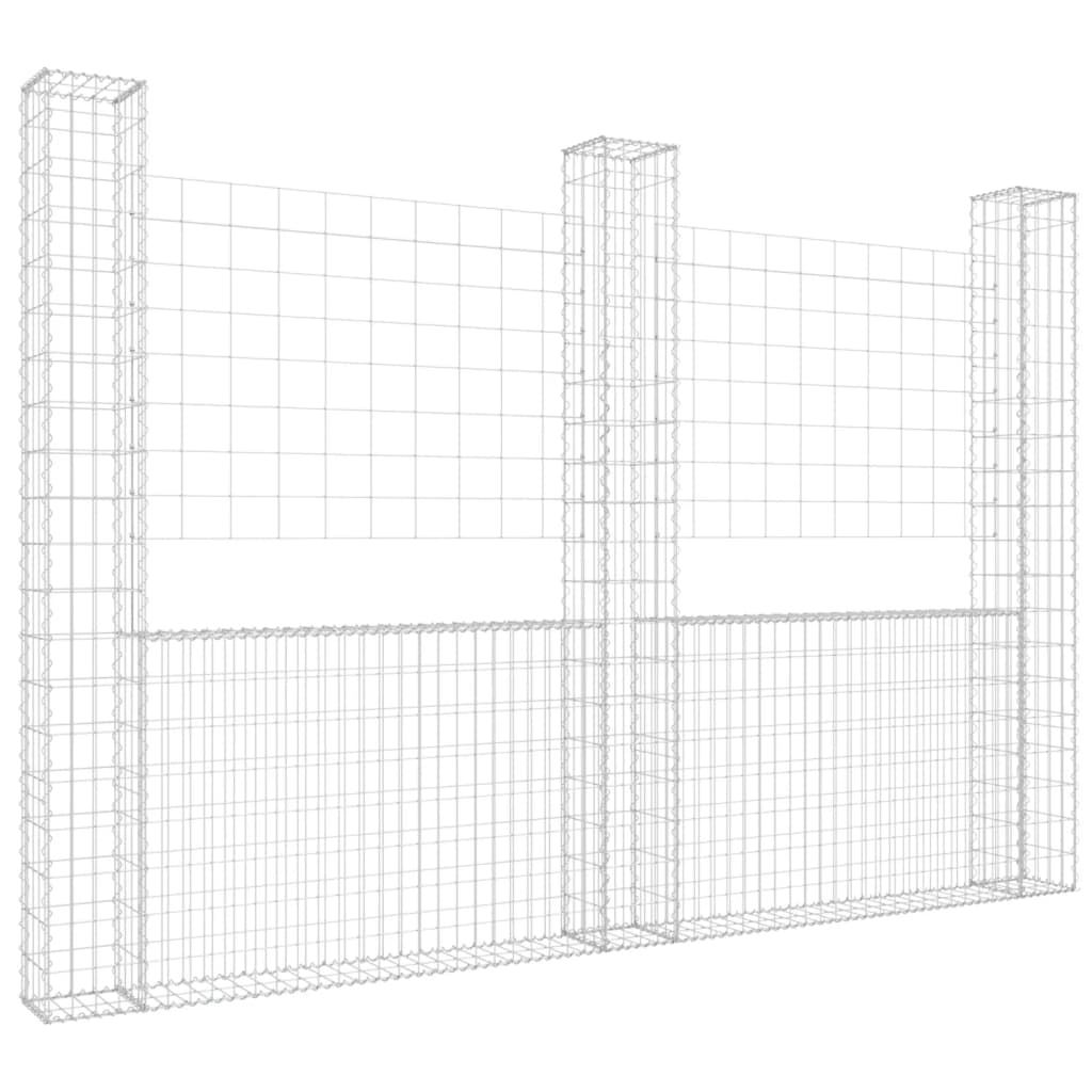 gabionkurv med 3 stolper 260x20x200 cm U-facon jern