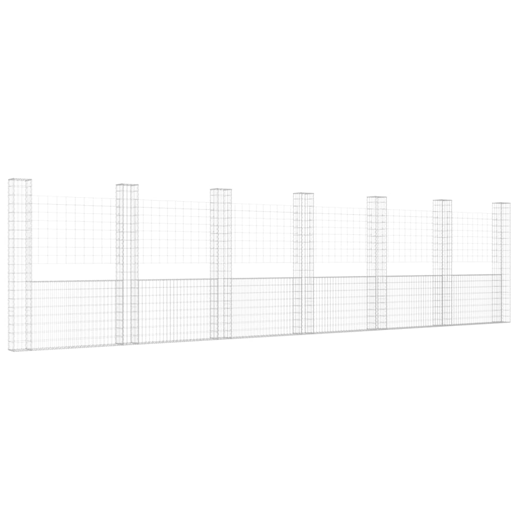 gabionkurv med 7 stolper 740x20x200 cm U-facon jern