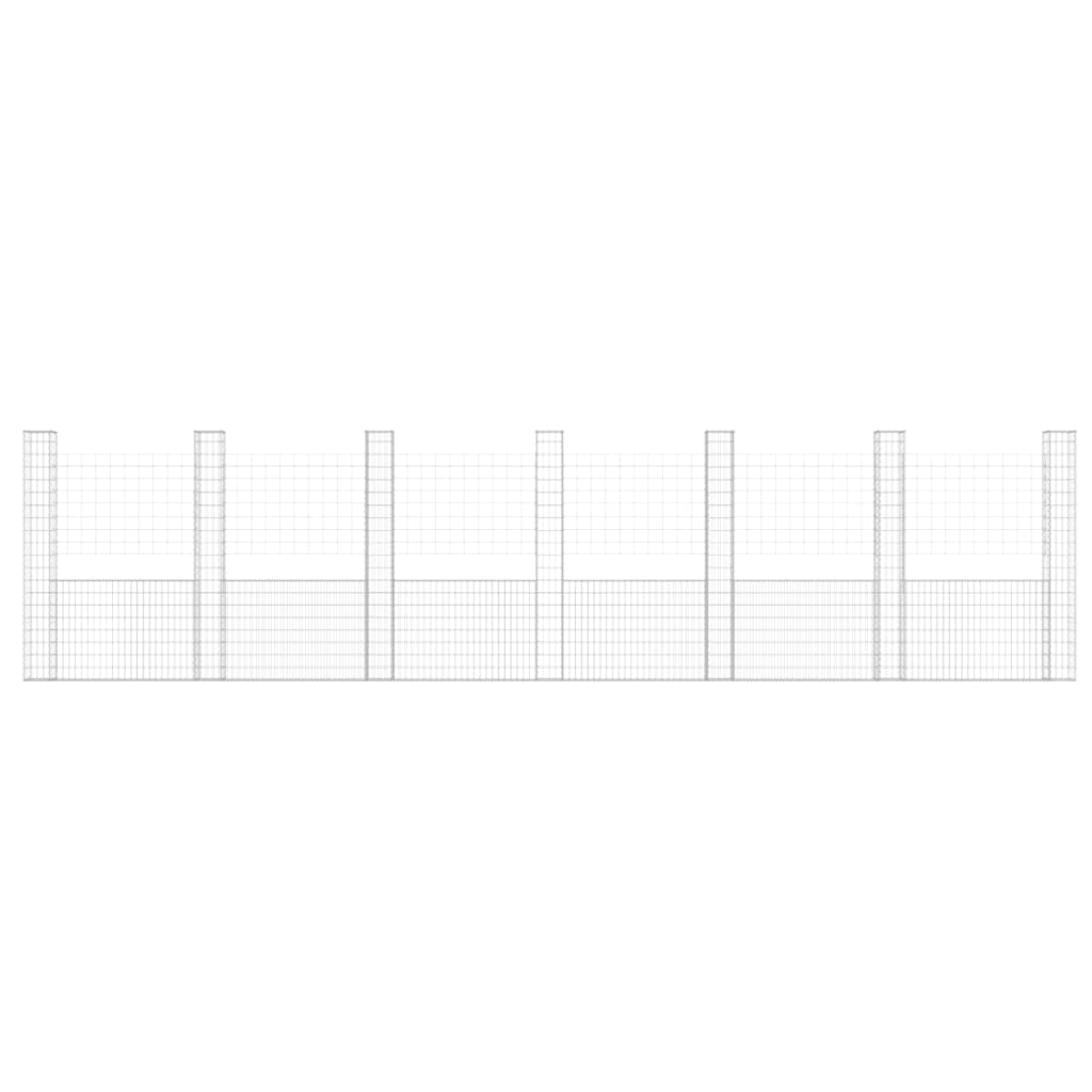 gabionkurv med 7 stolper 740x20x200 cm U-facon jern