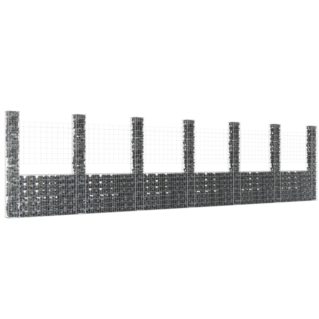 gabionkurv med 7 stolper 740x20x200 cm U-facon jern