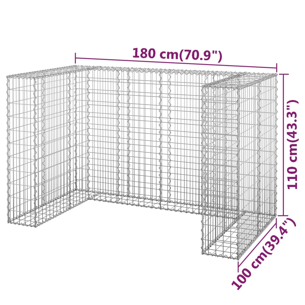 gabionvæg til affaldsspand 180x100x110 cm galvaniseret stål