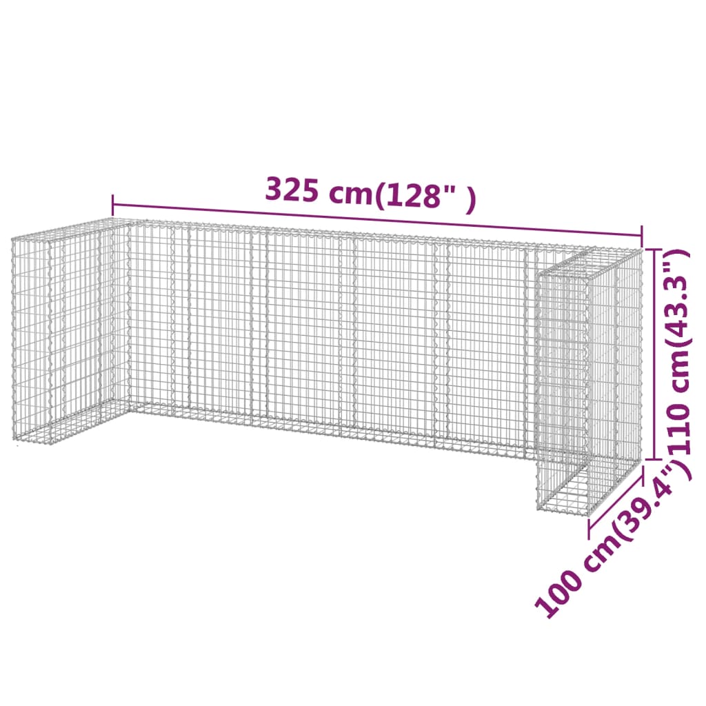 gabionvæg til affaldsspand 325x100x110 cm galvaniseret stål