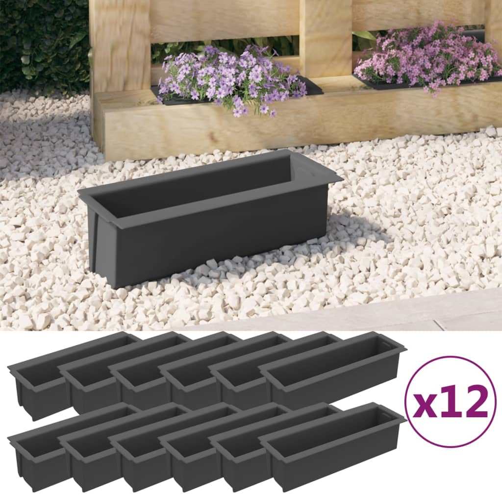 blomsterkasser til Euro-paller 12 stk. 36x13,5x9,5 cm PP grå