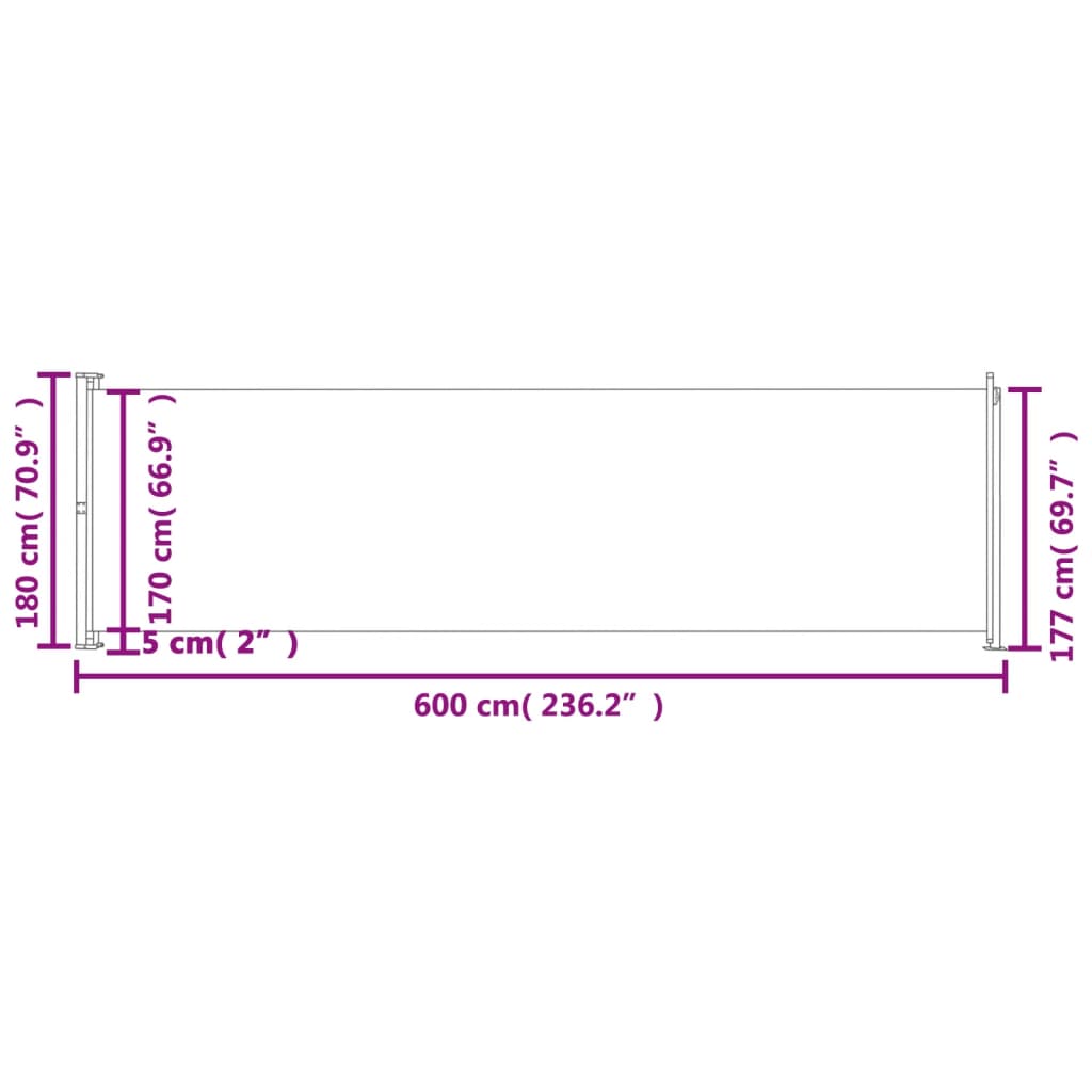 sammenrullelig sidemarkise til terrassen 180x600 cm cremefarvet