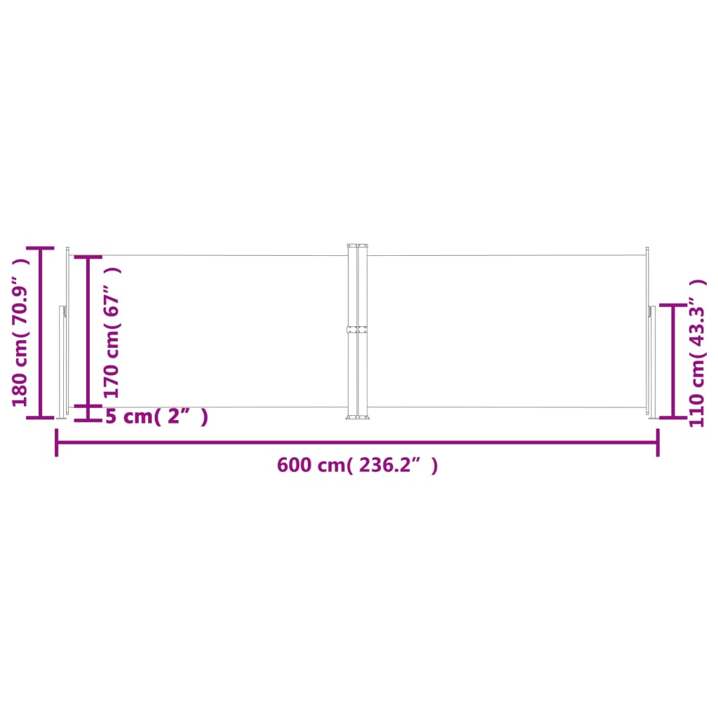 sammenrullelig sidemarkise 180x600 cm antracitgrå