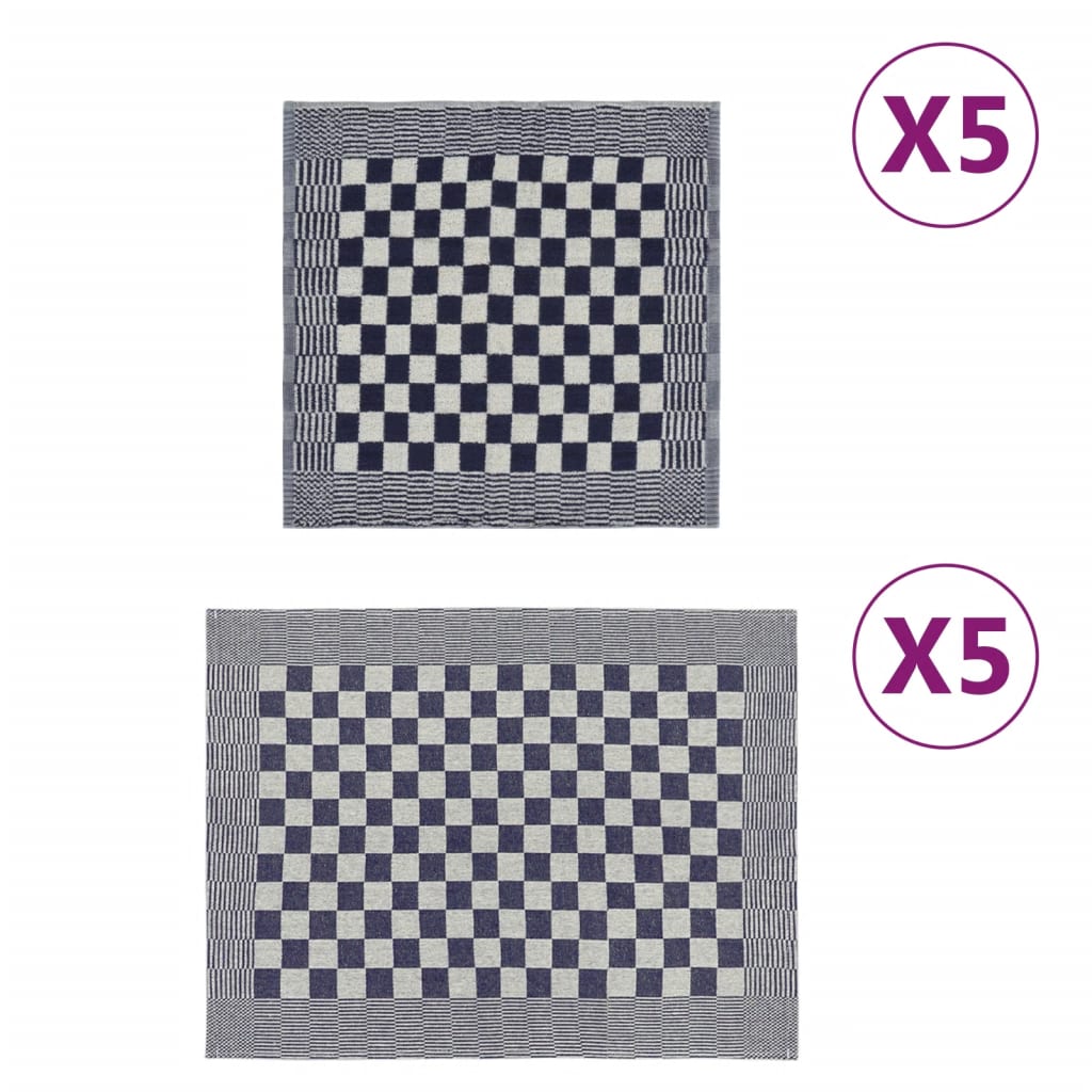 håndklædesæt 10 stk. bomuld blå og hvid