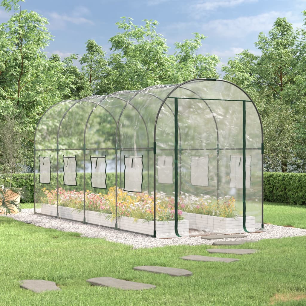 drivhus 160x400x190 cm PVC og pulverlakeret stål transparent