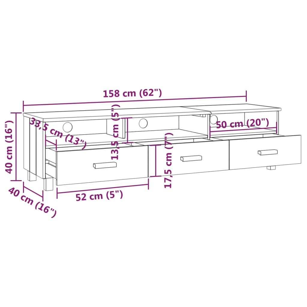 tv-skab HAMAR 158x40x40 cm massivt fyrretræ honningbrun