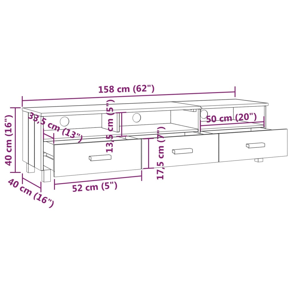 tv-skab HAMAR 158x40x40 cm massivt fyrretræ mørkegrå