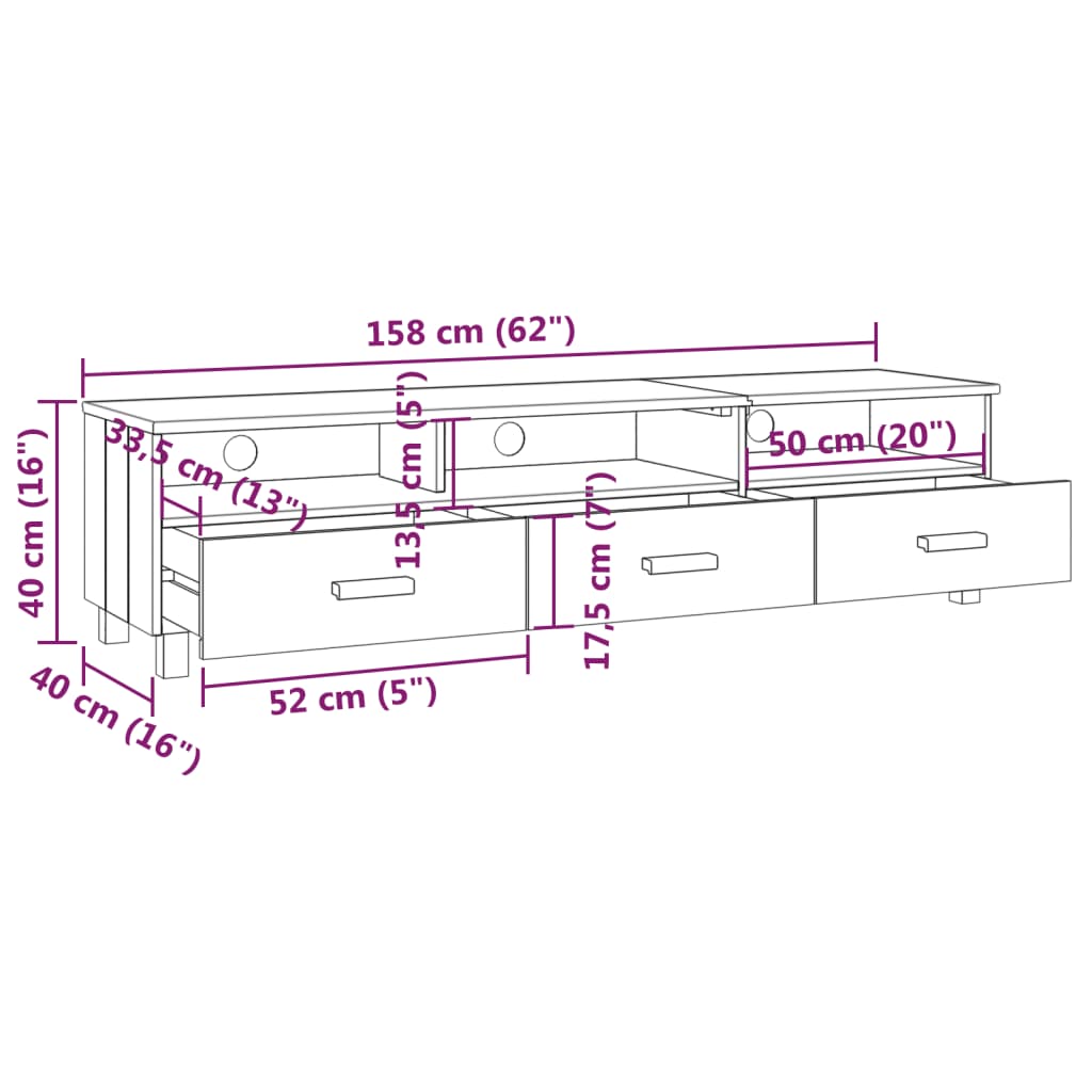 tv-skab HAMAR 158x40x40 cm massivt fyrretræ lysegrå