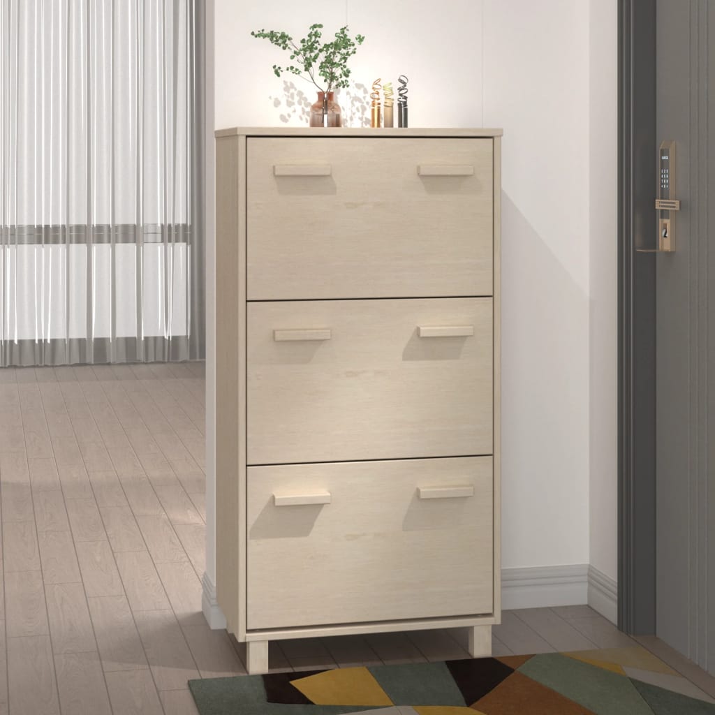 skoskab HAMAR 59,5x35x117 cm massivt fyrretræ honningbrun