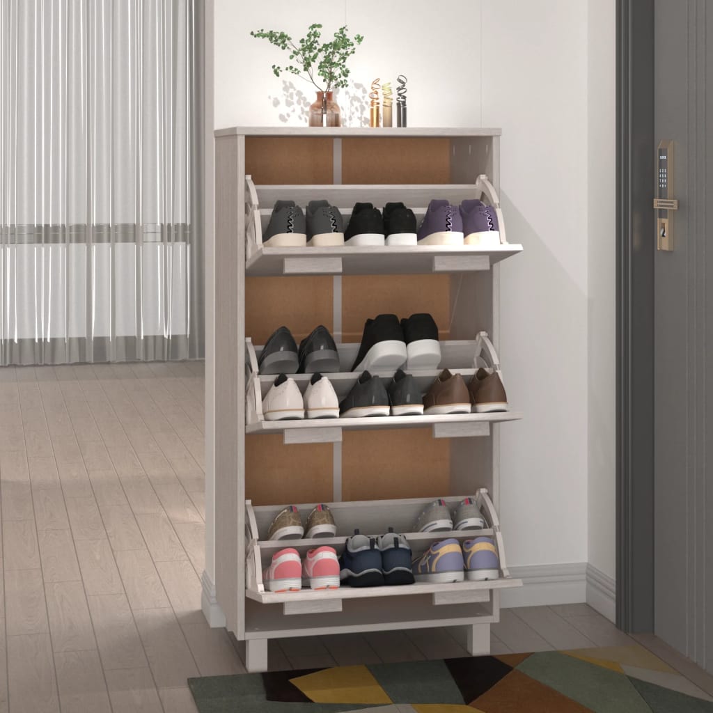 skoskab HAMAR 59,5x35x117 cm massivt fyrretræ hvid