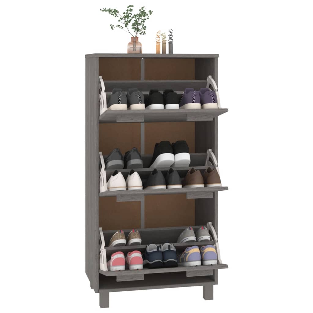 skoskab HAMAR 59,5x35x117 cm massivt fyrretræ lysegrå