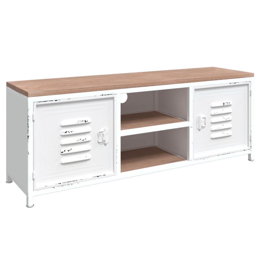 tv-bord 110x30x40 cm jern og massivt fyrretræ hvid