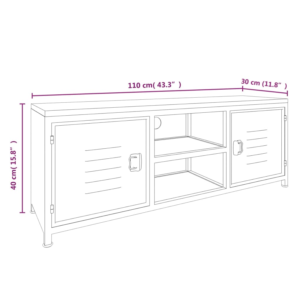tv-bord 110x30x40 cm jern og massivt fyrretræ hvid