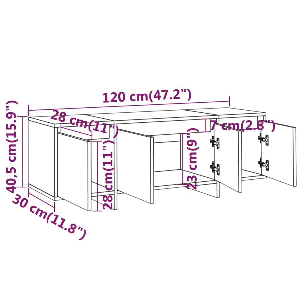 tv-bord 120x30x40,5 cm konstrueret træ hvid højglans