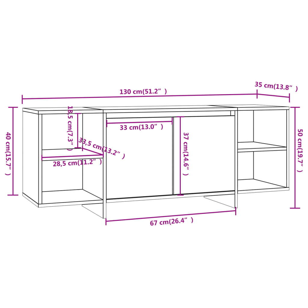 tv-bord 130x35x50 cm konstrueret træ hvid