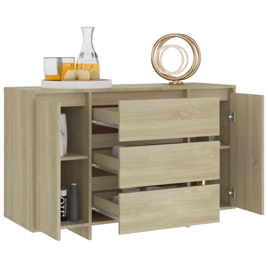 skænk med 3 skuffer 120x41x75 cm konstrueret træ sonoma-eg