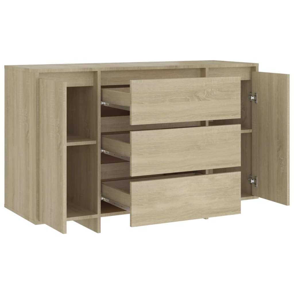 skænk med 3 skuffer 120x41x75 cm konstrueret træ sonoma-eg