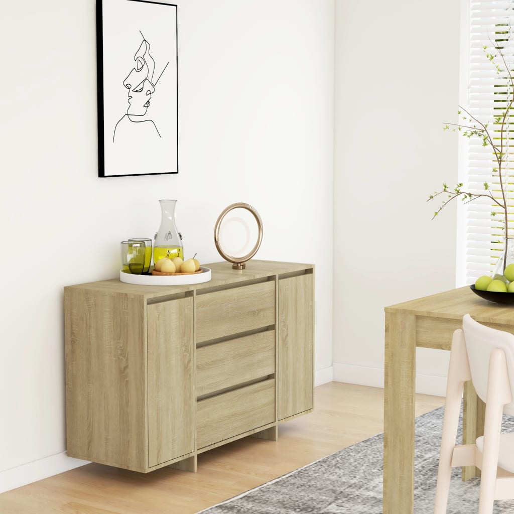 skænk med 3 skuffer 120x41x75 cm konstrueret træ sonoma-eg