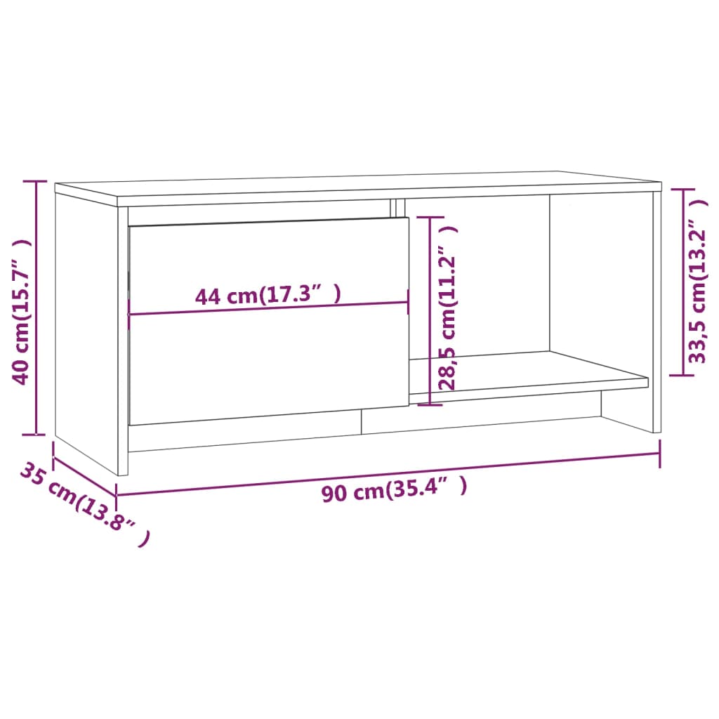tv-bord 90x35x40 cm konstrueret træ grå sonoma-eg
